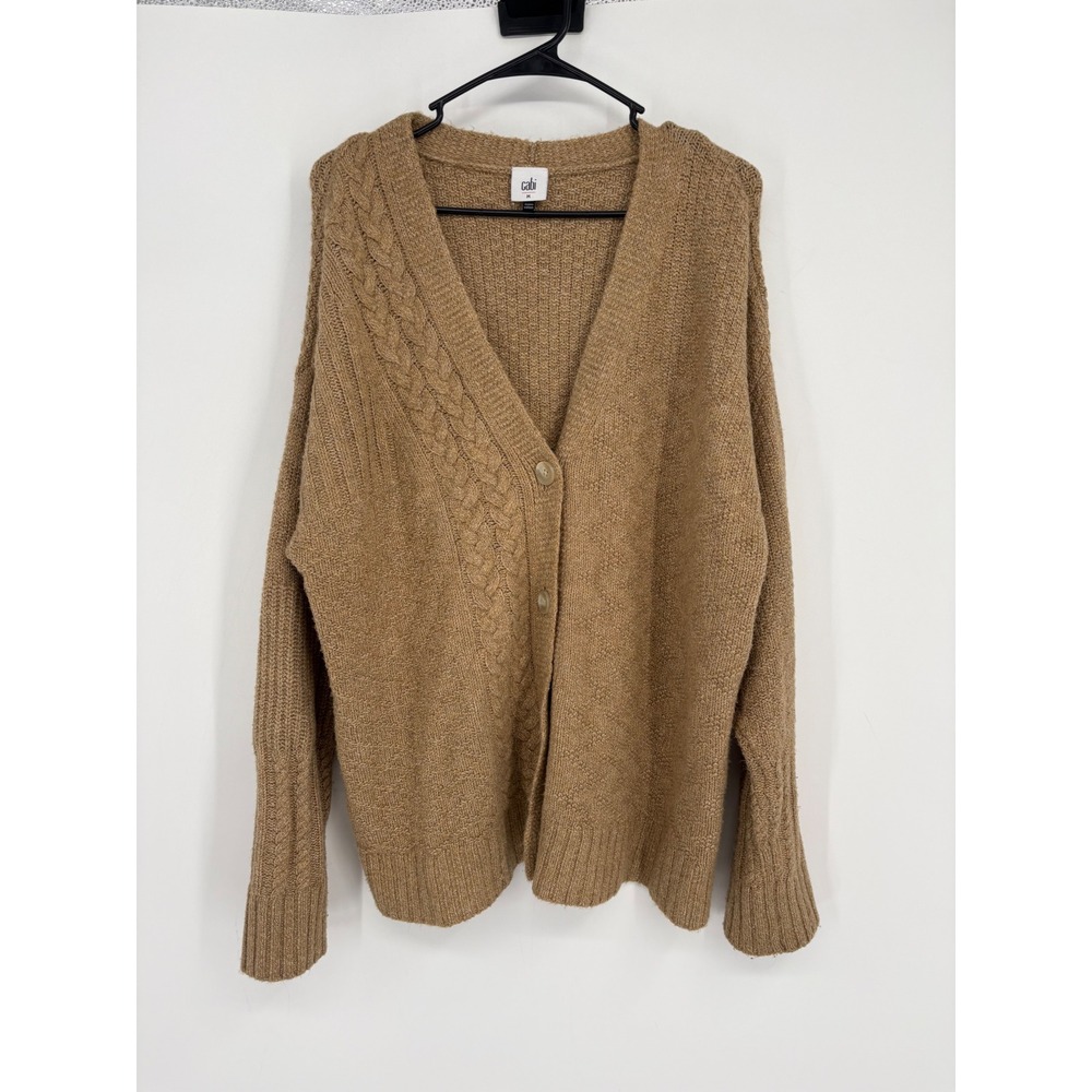 Cabi Cardigan Womens M Brown Cable Knit V-Neck Button Front Oversized Sweater